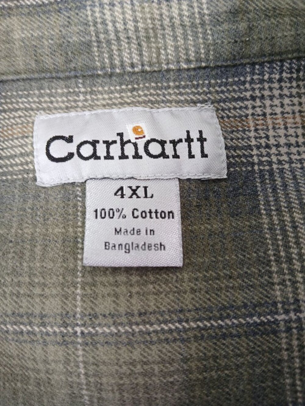 Carhartt Mens Plaid Button Up Flannel Shirt 4XL Long Sleeve 100% Cotton Green - Picture 6 of 11